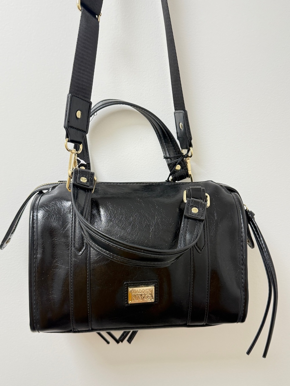Black Leather Satchel with Gold Hardware - Madden NYC